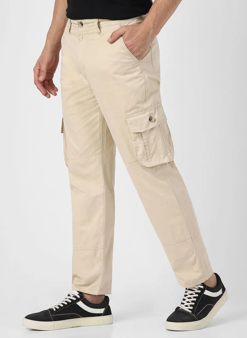 Urbano Fashion  Urbano Fashion Men's Cream Regular Fit Solid Cargo Chino Pant with 6 Pockets for Men | Best Price UAE